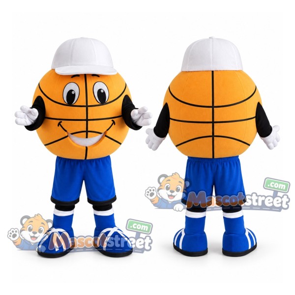 Basketball Mascot Costume with Blue Shorts and White Cap