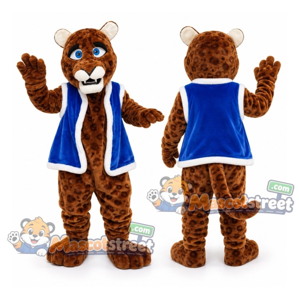 Spotted Leopard Mascot Costume with Blue Vest