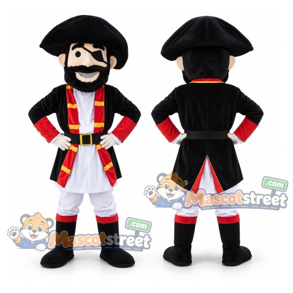 Pirate Mascot Costume with Black Coat, White Trousers and Black Hat