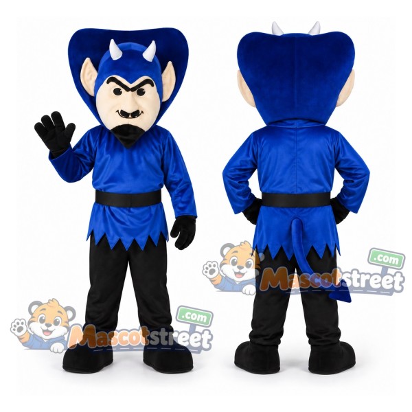 Blue Devil Mascot Costume with Blue Tunic and Black Trousers