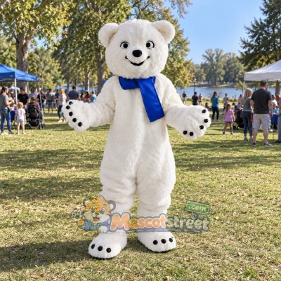 White Polar Bear Mascot Costume with Blue Scarf White Polar Bear Mascot Costume with Blue Scarf