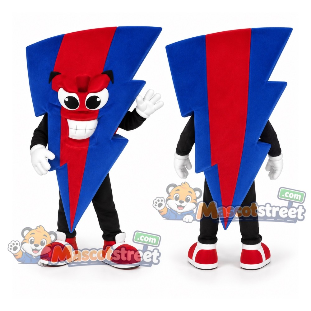 Red and Blue Lightning Bolt Mascot Costume