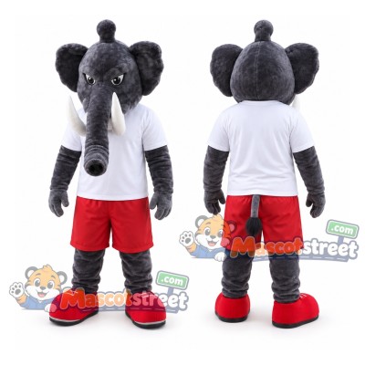 Gray Elephant Mascot Costume with White Shirt and Red Shorts Gray Elephant Mascot Costume with White Shirt and Red Shorts