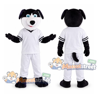Black and White Dog Mascot Costume with White Sports Uniform