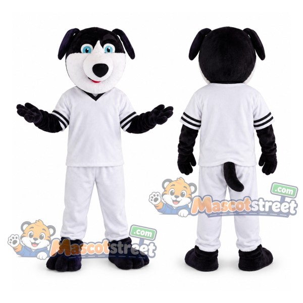 Black and White Dog Mascot Costume with White Sports Uniform