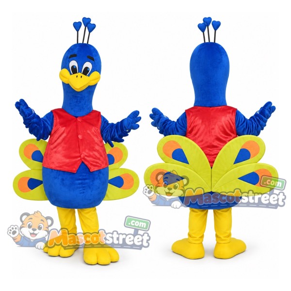 Blue Peacock Mascot Costume with Red Vest