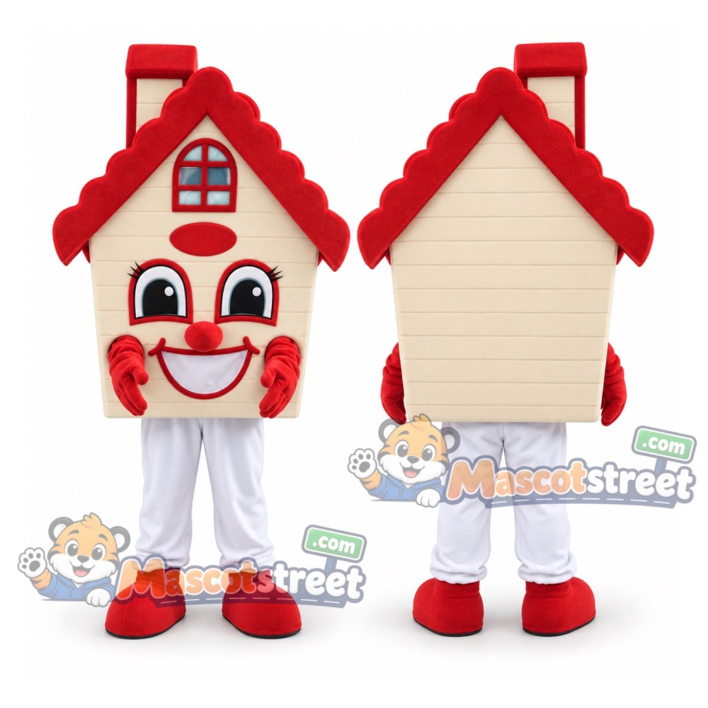Red Roof House Mascot Costume Red Roof House Mascot Costume
