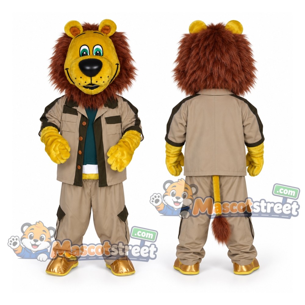 Brown Lion Mascot Costume with Beige Safari Suit
