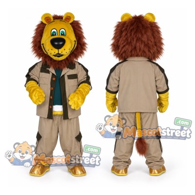 Brown Lion Mascot Costume with Beige Safari Suit