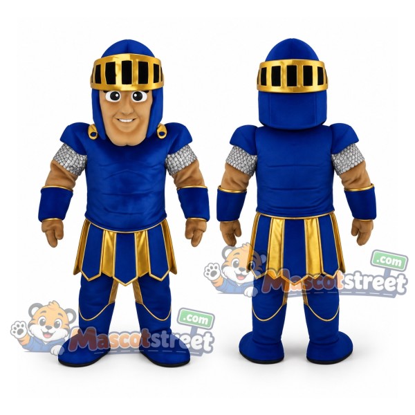 Knight Mascot Costume with Blue Armor and Helmet