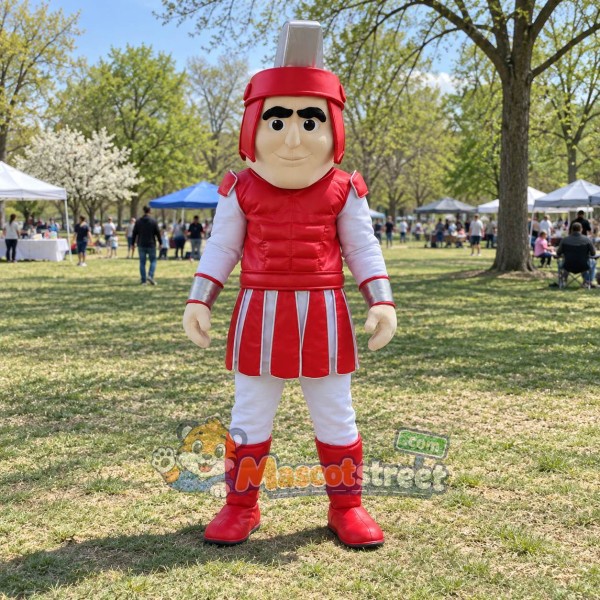 Knight Mascot Costume with Red Armor and Helmet Knight Mascot Costume with Red Armor and Helmet