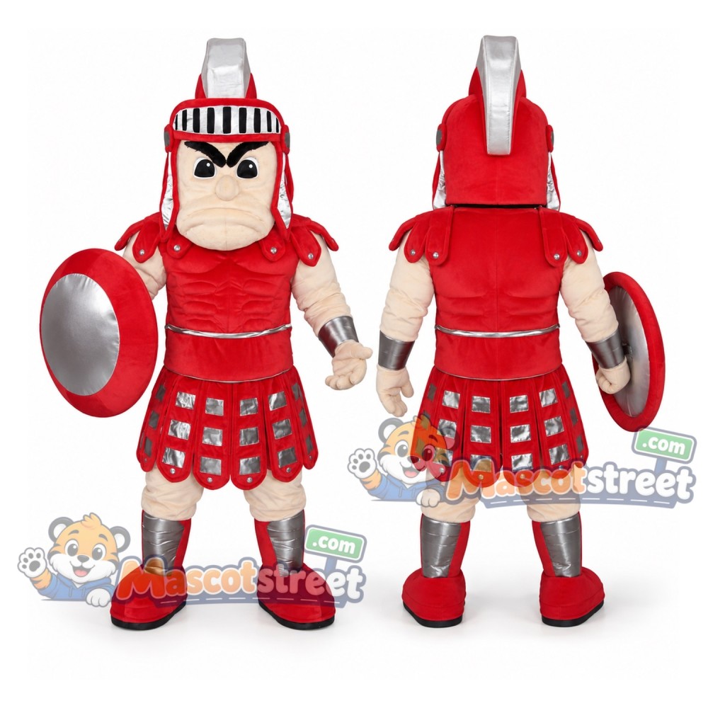 Knight Mascot Costume with Red Armor and Helmet Knight Mascot Costume with Red Armor and Helmet