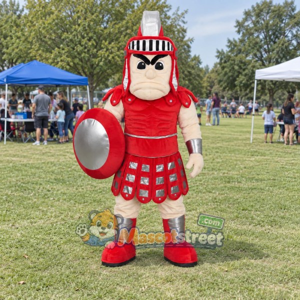 Knight Mascot Costume with Red Armor and Helmet Knight Mascot Costume with Red Armor and Helmet