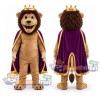 Brown Lion Mascot Costume with Purple Cape and Crown