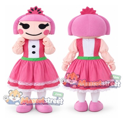 Pink Haired Doll Mascot Costume with Pink Dress Pink Haired Doll Mascot Costume with Pink Dress