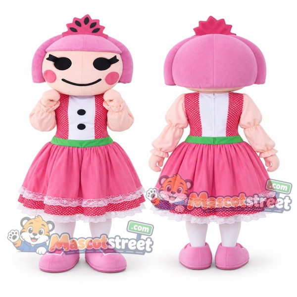 Pink Haired Doll Mascot Costume with Pink Dress