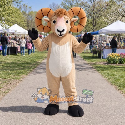 Tan Ram Mascot Costume Tan Ram Mascot Costume