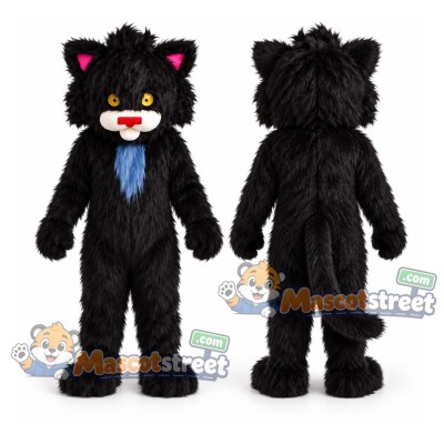 Black Cat Mascot Costume with Blue Tie Black Cat Mascot Costume with Blue Tie