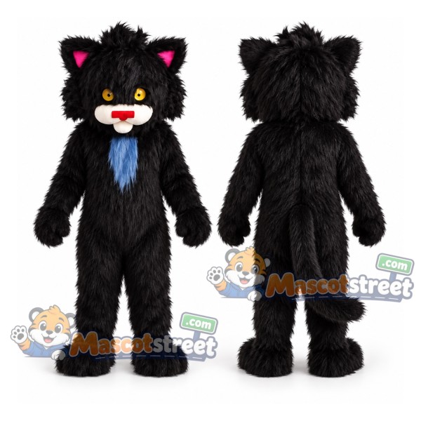 Black Cat Mascot Costume with Blue Tie