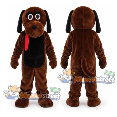 Brown Dog Mascot Costume with Black Vest and Red Collar