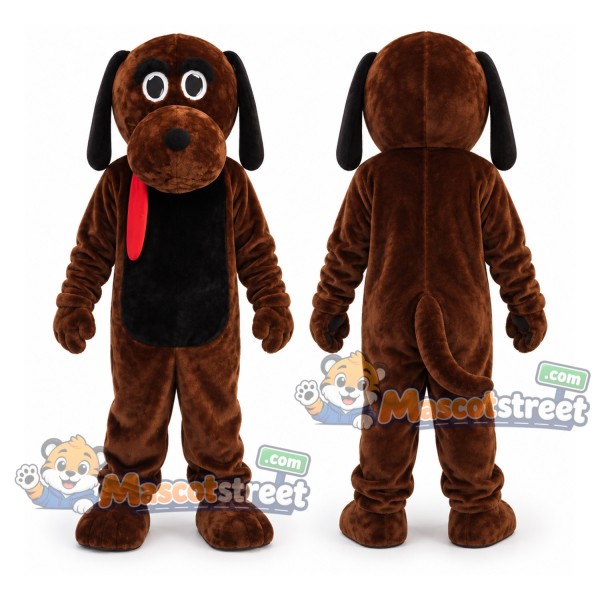 Brown Dog Mascot Costume with Black Vest and Red Collar