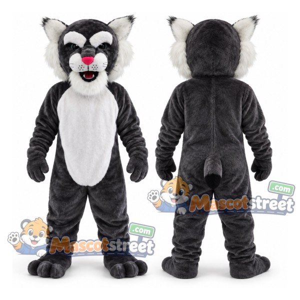 Black and White Bobcat Mascot Costume