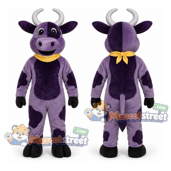 Purple Cow Mascot Costume with Yellow Collar