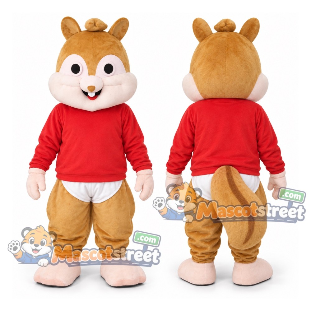 Tan Chipmunk Mascot Costume with Red Sweater Tan Chipmunk Mascot Costume with Red Sweater