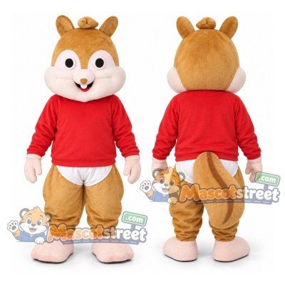 Tan Chipmunk Mascot Costume with Red Sweater Tan Chipmunk Mascot Costume with Red Sweater
