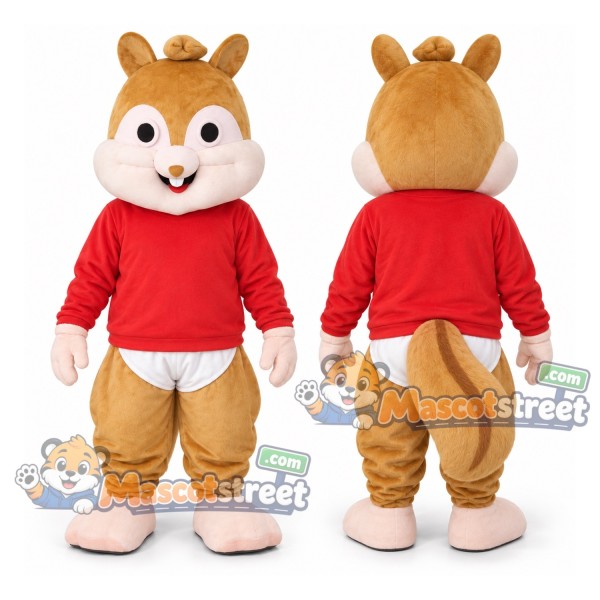 Tan Chipmunk Mascot Costume with Red Sweater