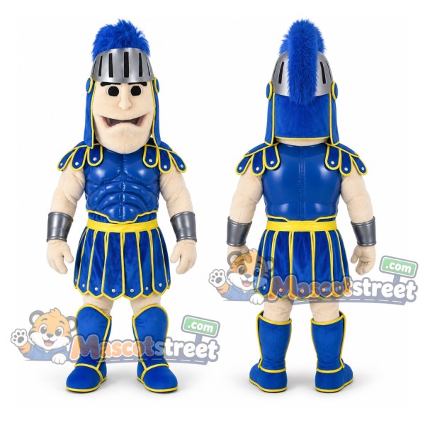 Knight Mascot Costume with Blue Armor and Blue Plume