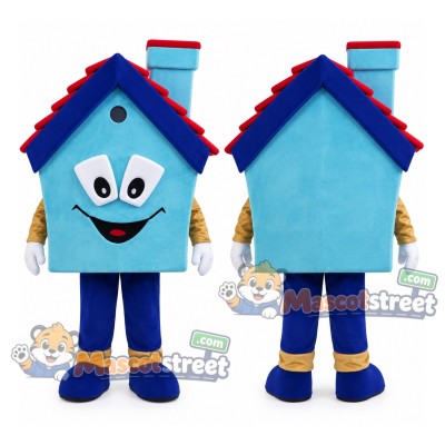 Blue House Mascot Costume Blue House Mascot Costume
