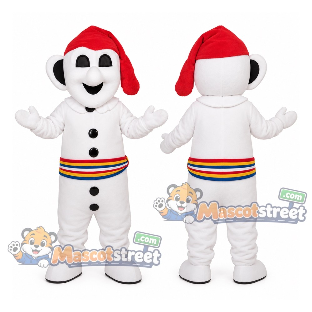 Snowman Mascot Costume with Santa Hat and Striped Belt Snowman Mascot Costume with Santa Hat and Striped Belt