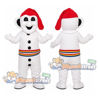 Snowman Mascot Costume with Santa Hat and Striped Belt Snowman Mascot Costume with Santa Hat and Striped Belt