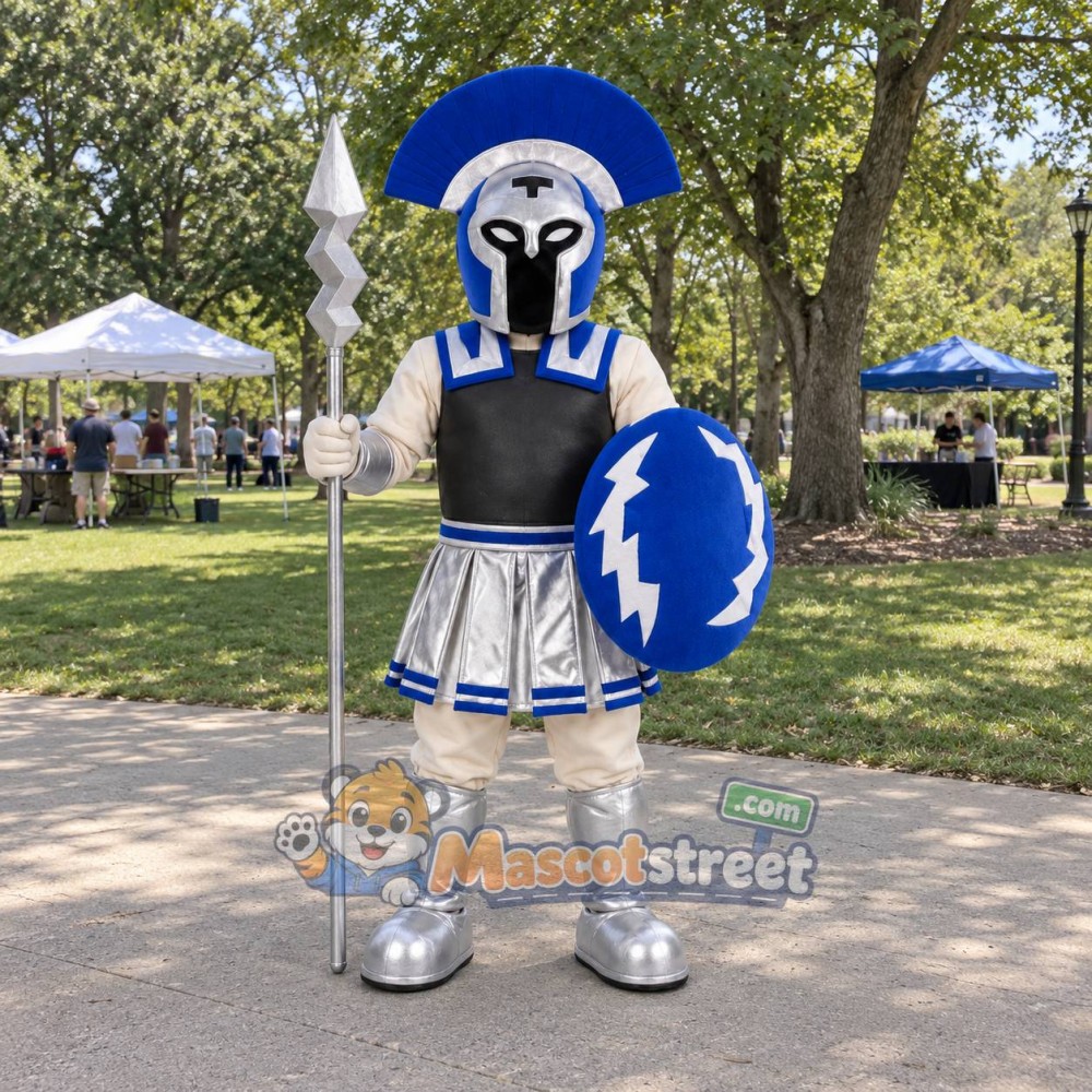 Knight Mascot Costume with Silver Armor and Blue Helmet Knight Mascot Costume with Silver Armor and Blue Helmet