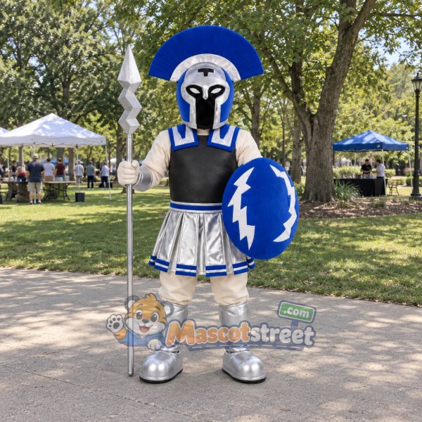 Knight Mascot Costume with Silver Armor and Blue Helmet Knight Mascot Costume with Silver Armor and Blue Helmet