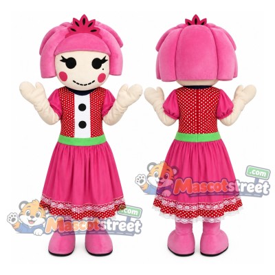 Pink Haired Doll Mascot Costume with Pink Dress Pink Haired Doll Mascot Costume with Pink Dress