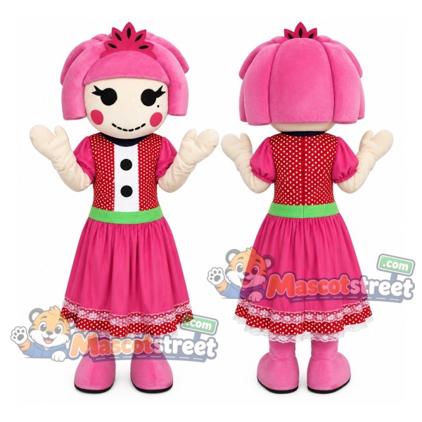 Pink Haired Doll Mascot Costume with Pink Dress