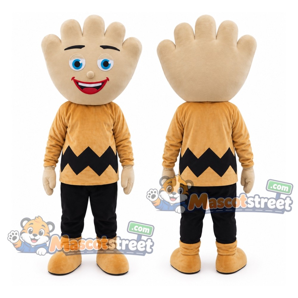 Hand Mascot Costume with Yellow Zigzag Shirt and Black Trousers