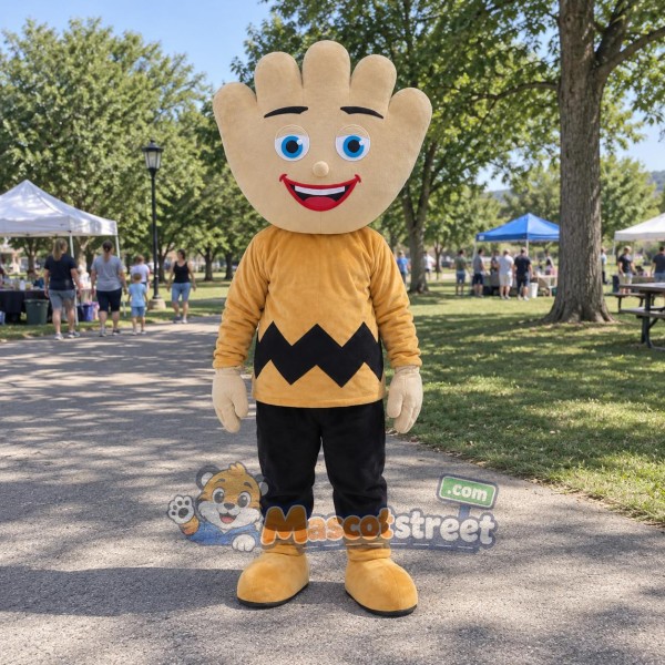 Hand Mascot Costume with Yellow Zigzag Shirt and Black Trousers Hand Mascot Costume with Yellow Zigzag Shirt and Black Trousers