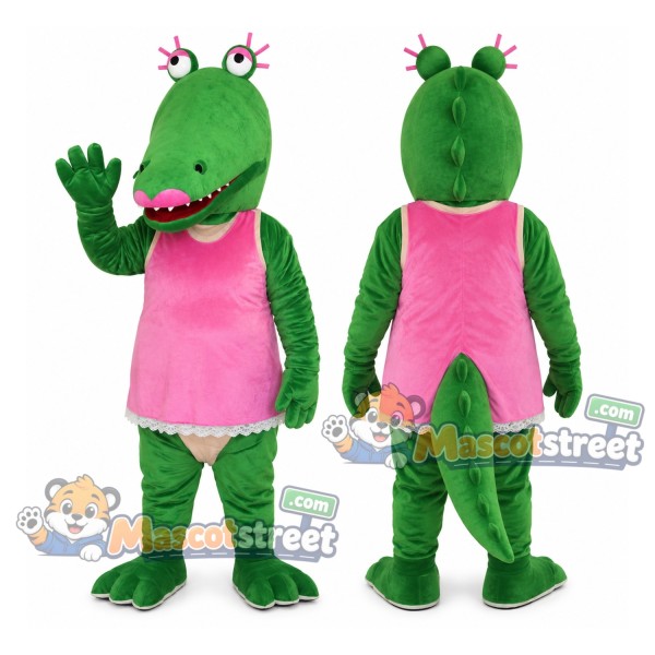 Green Crocodile Mascot Costume with Pink Dress