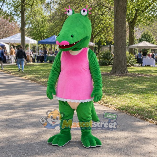 Green Crocodile Mascot Costume with Pink Dress Green Crocodile Mascot Costume with Pink Dress
