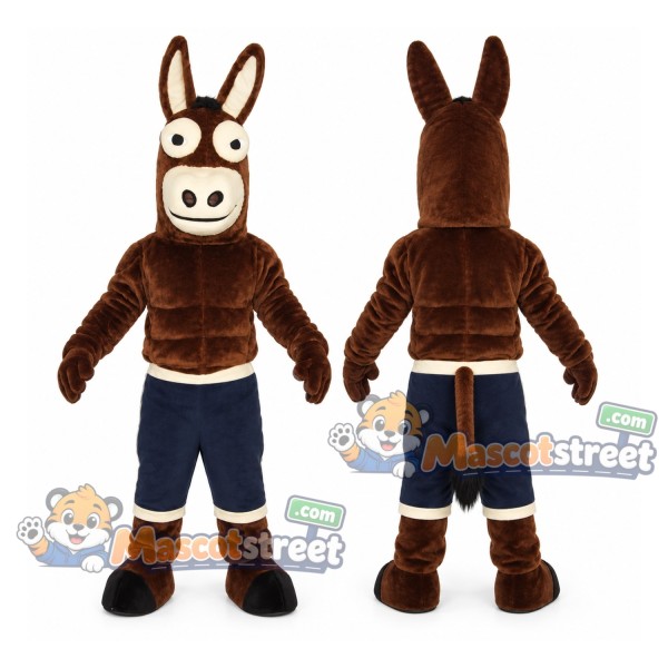 Brown Donkey Mascot Costume with Navy Shorts