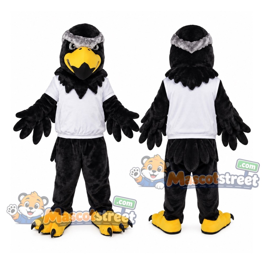 Black and White Bird Mascot Costume with White Shirt Black and White Bird Mascot Costume with White Shirt