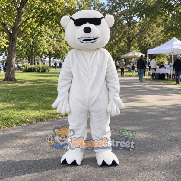 White Polar Bear Mascot Costume with Sunglasses