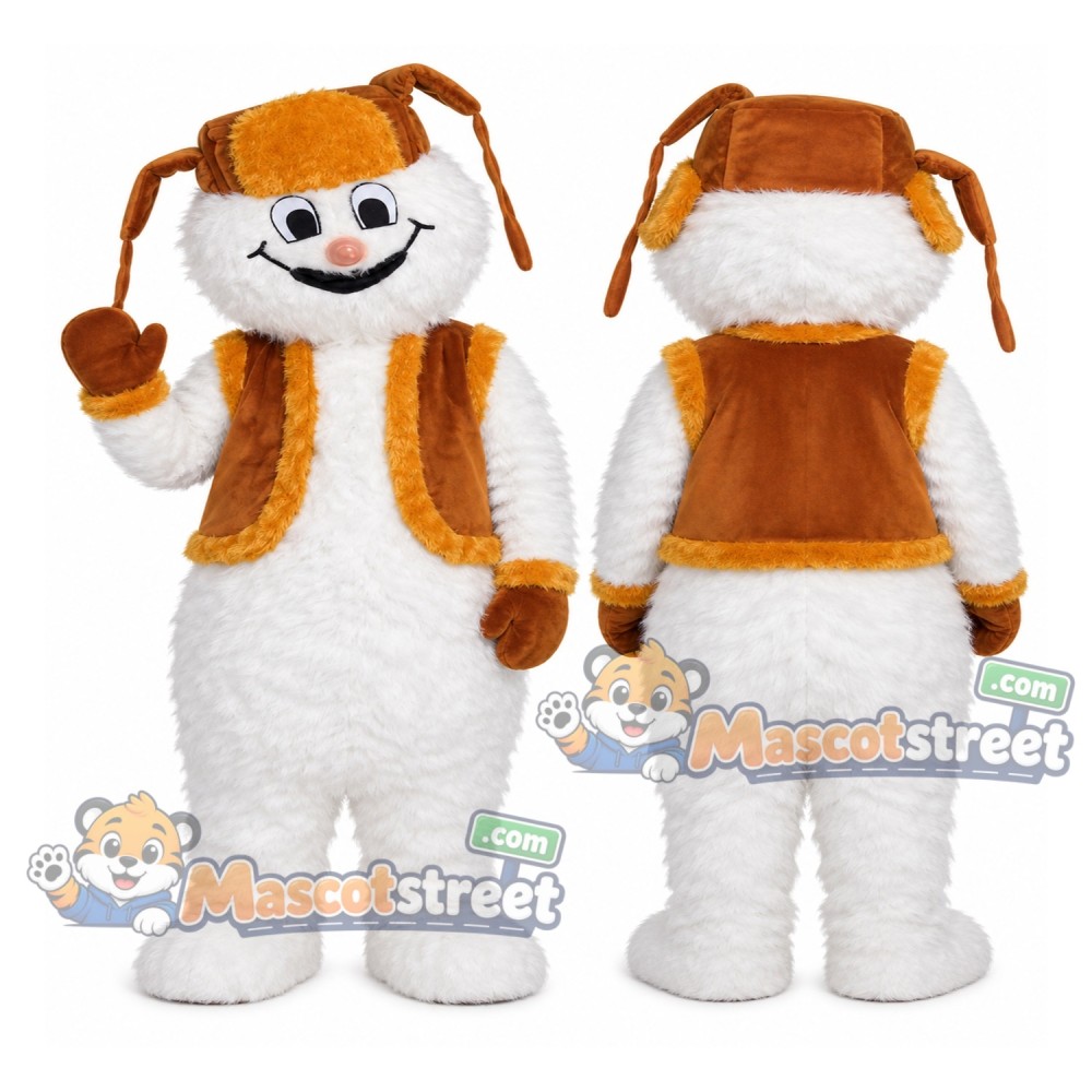 Snowman Mascot Costume with Orange Hat and Scarf Snowman Mascot Costume with Orange Hat and Scarf