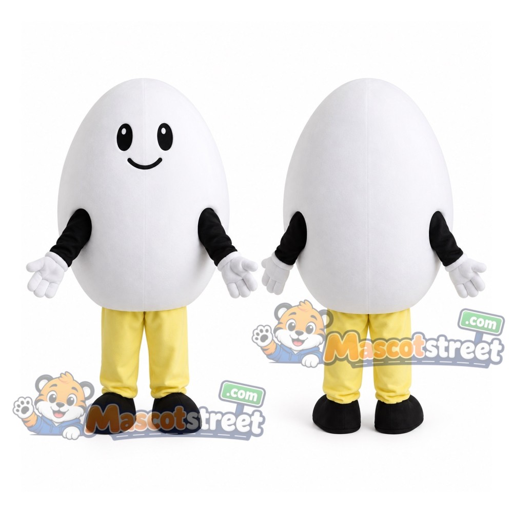 White Egg Mascot Costume with Yellow Trousers White Egg Mascot Costume with Yellow Trousers