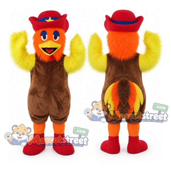 Brown Rooster Mascot Costume with Red Hat