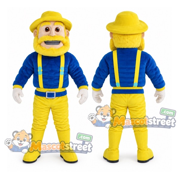 Sailor Mascot Costume with Blue Shirt, Yellow Overalls and Yellow Hat