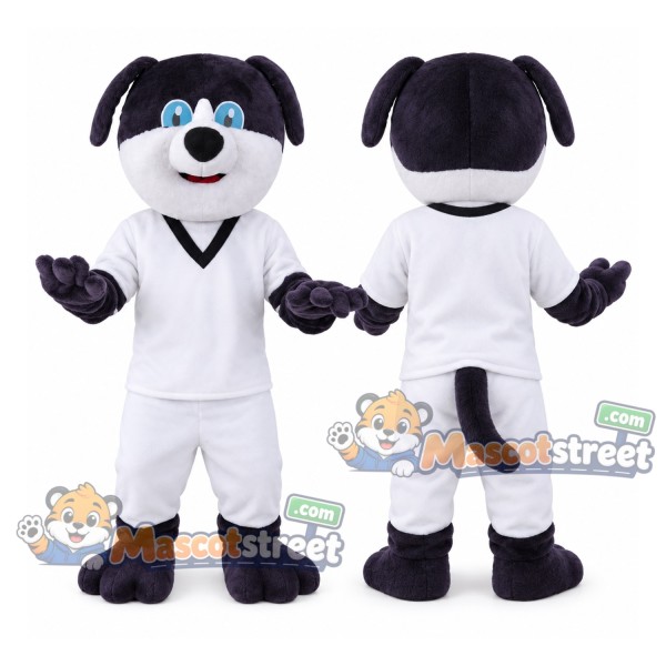 Black and White Dog Mascot Costume with White Sports Uniform